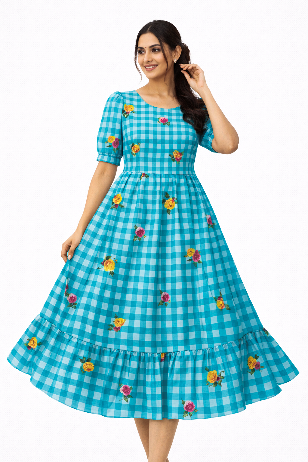 checks frock with pocket