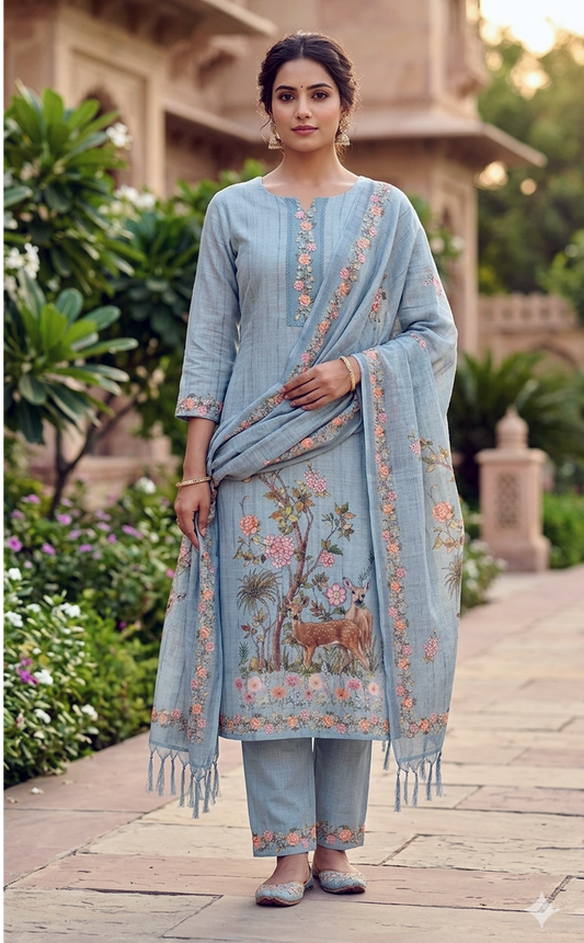 🌸 Printed Linen Cotton 3-Piece Set 🌸
