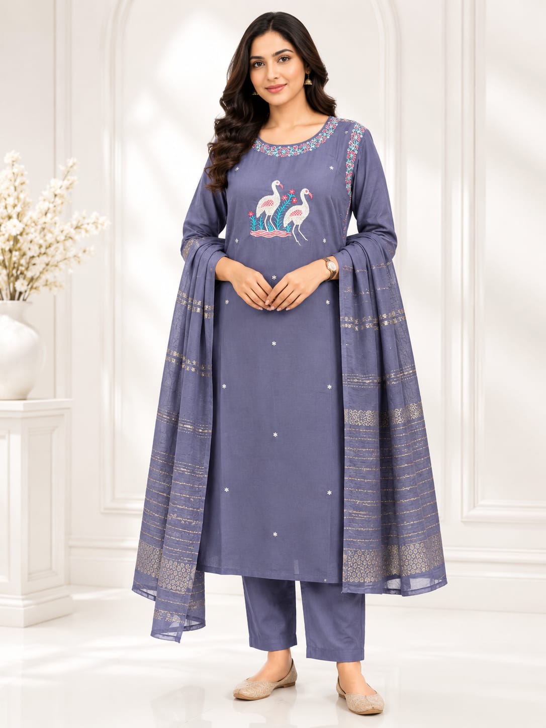 Premium Roman Silk 3-Piece Kurti Set | Best Ladies Wear Vijayawada