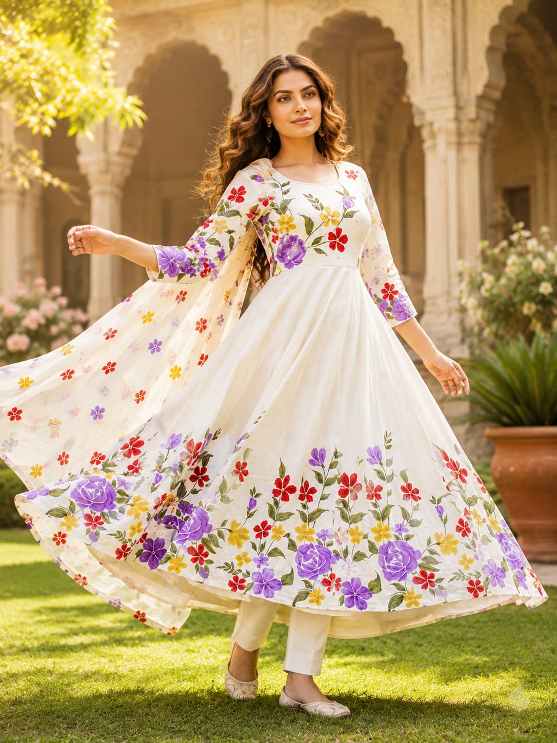 Festive & Wedding Special Premium Mul Cotton Brush Paint 3pcs Set - Designer Anarkali Suit for Women | Like n Like Vijayawada