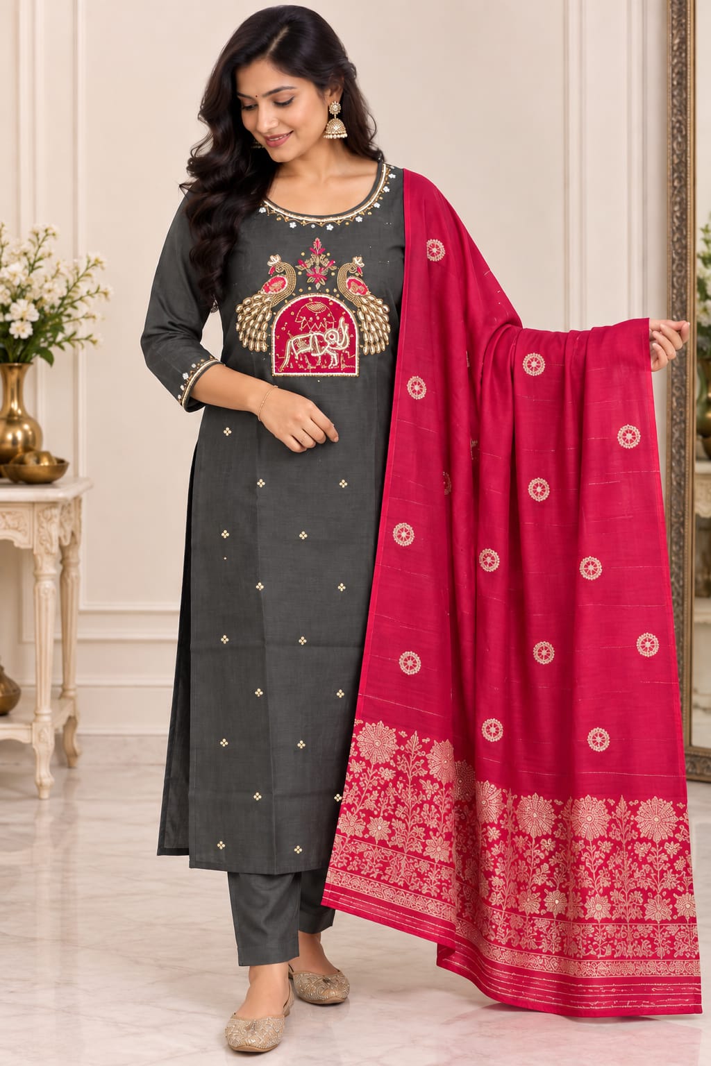 Roman silk - peacock design- 3piece set