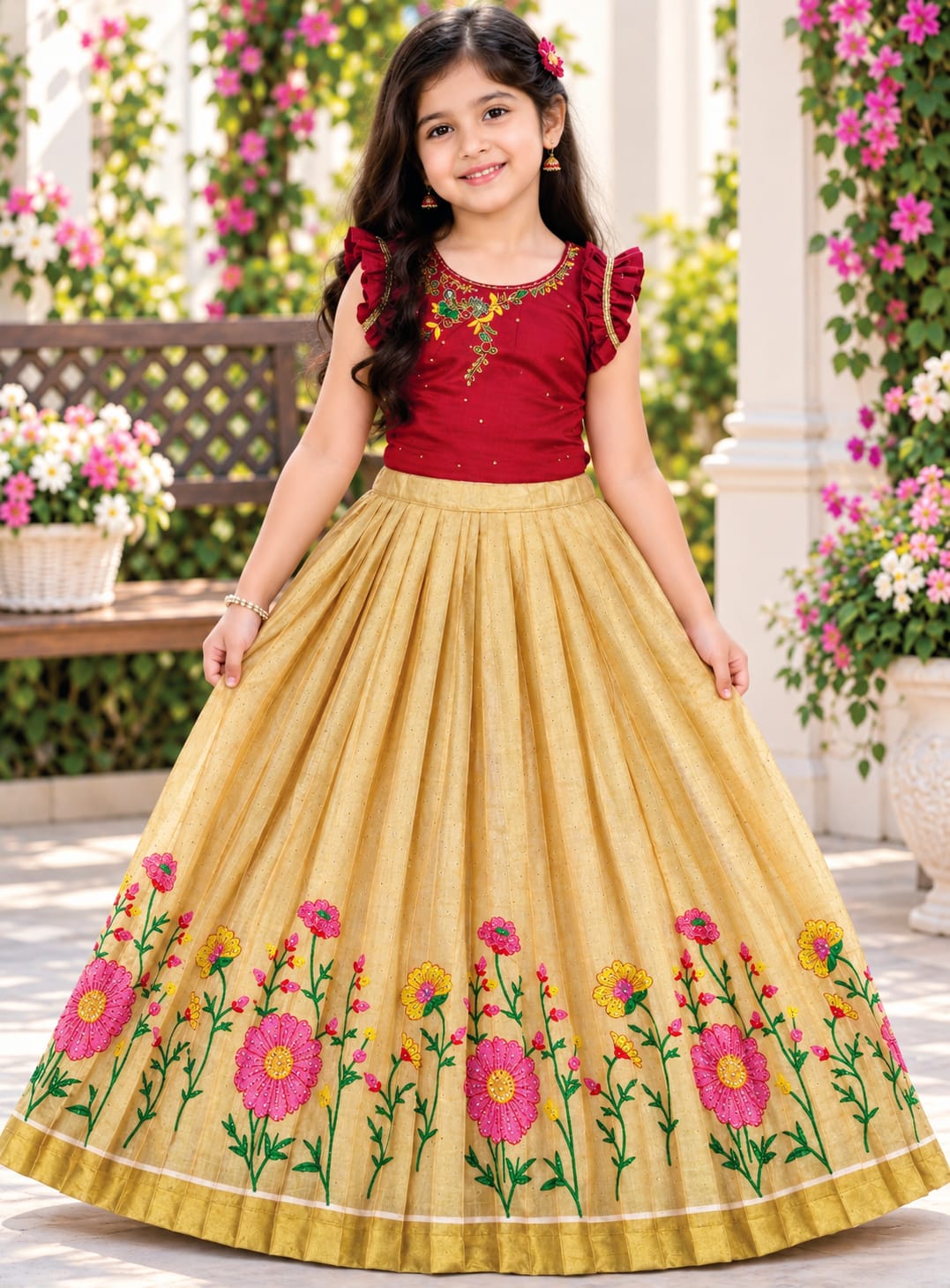 💝KIDS PREMIUM PATTU SHINE LEHANGAS💝