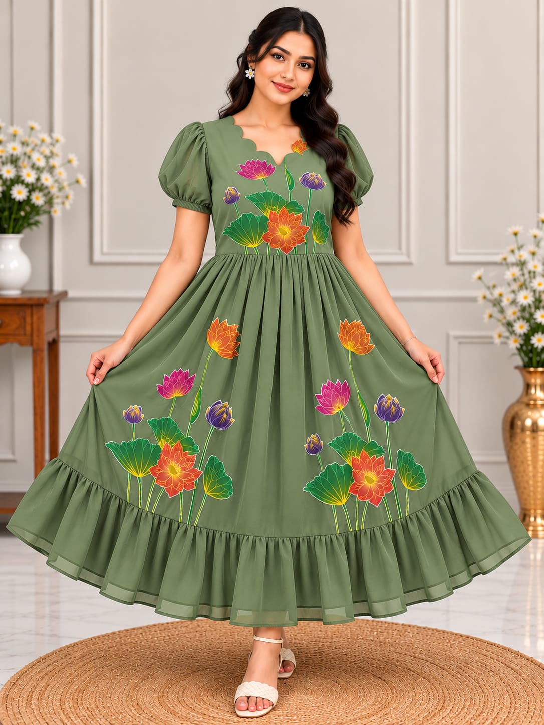 ๐ธ PREMIUM SMOOTH GEORGETTE FLORAL FROCK ๐ธ