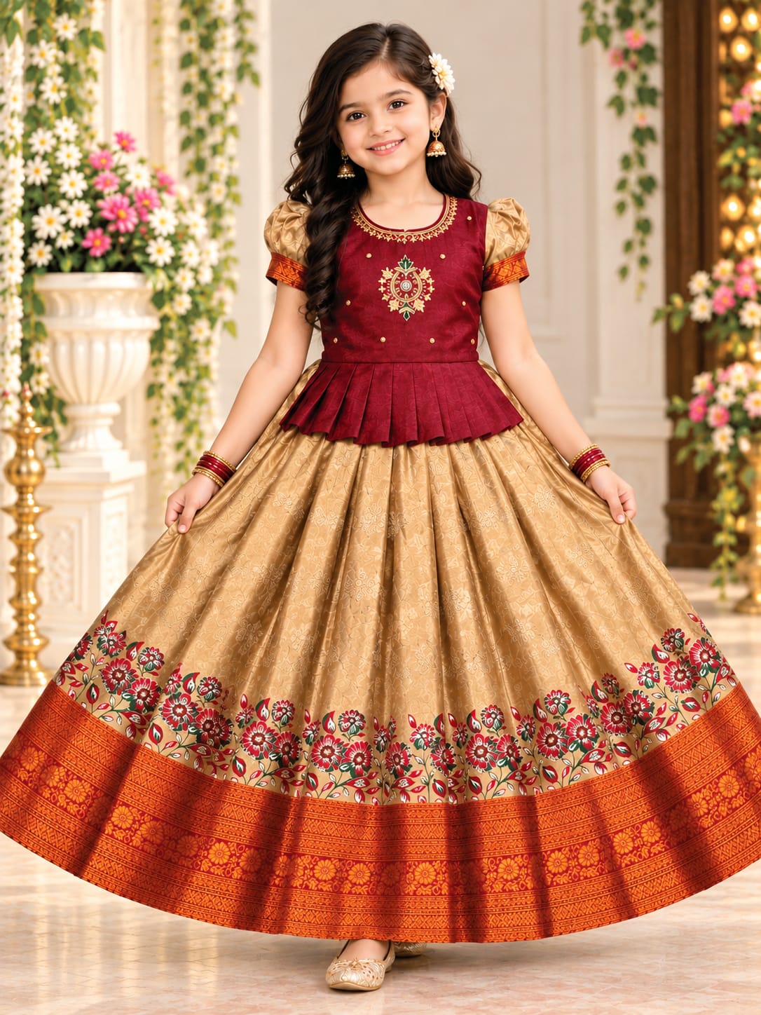 Girls Premium Traditional Pattu Frocks (Ages 3–9 Yrs)