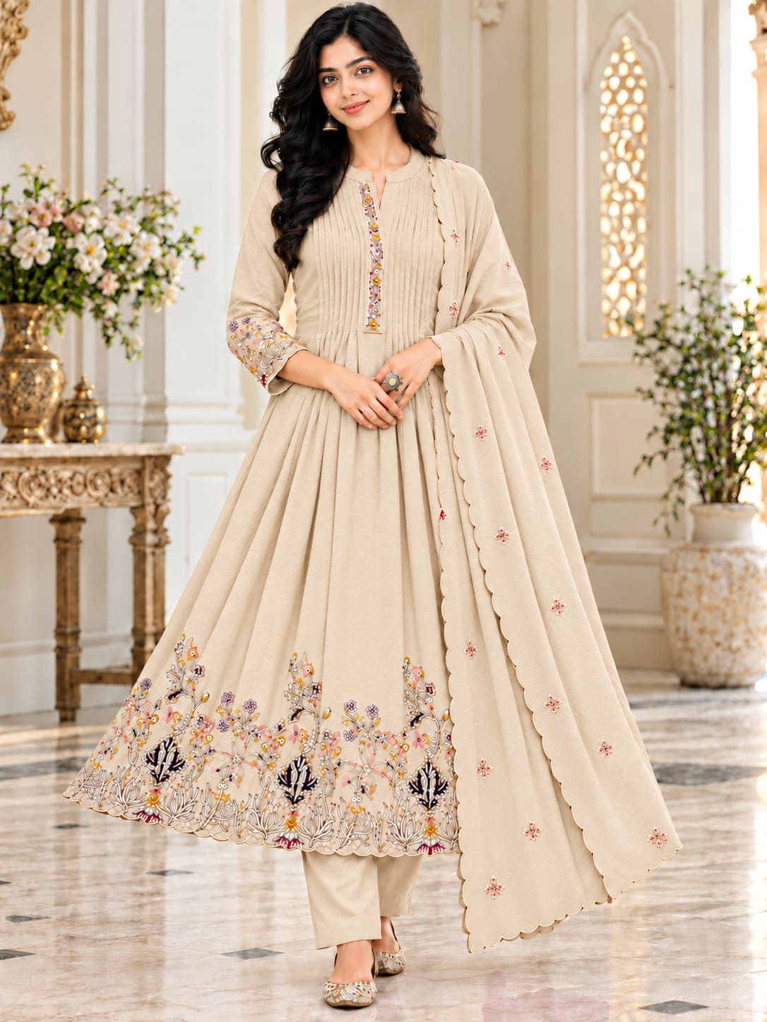 Premium Mal Chanderi Floral Umbrella 3-Piece Set