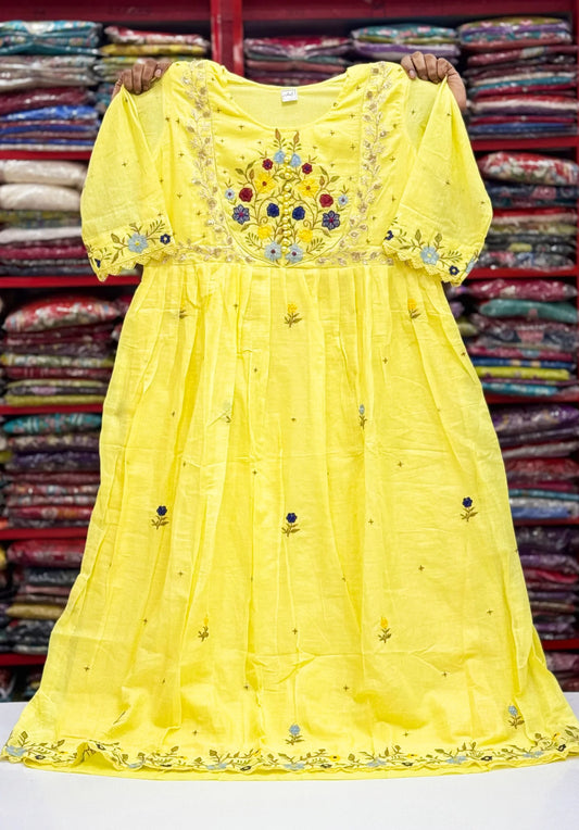 Mul Cotton Floral Embroidery Frock