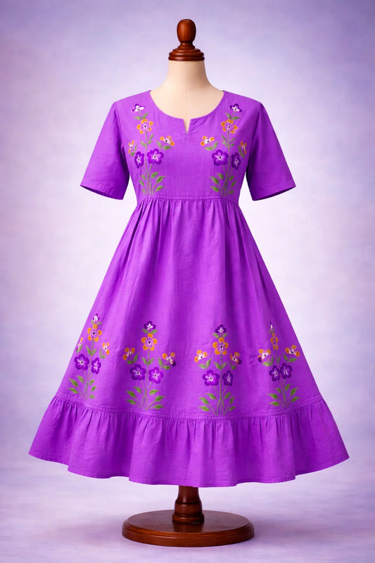 Mul Cotton Brush Paint Floral Frock