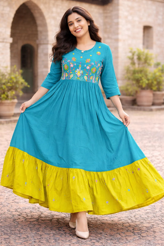 Mal Chanderi Embroidery Designer Frock