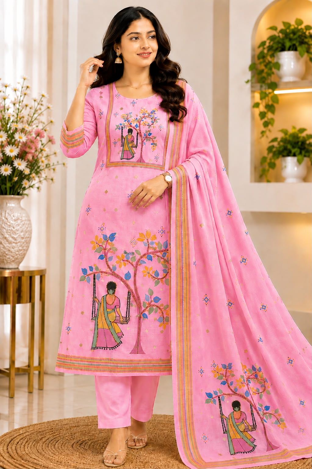 Pink Kota Floral Swing Printed Kurta Set at LIKE N LIKE Showroom, Vijayawada