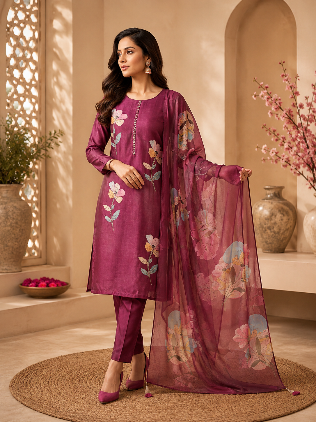 Meher Roman Silk 3 Piece Party Wear Suit Set | Like 'N Like