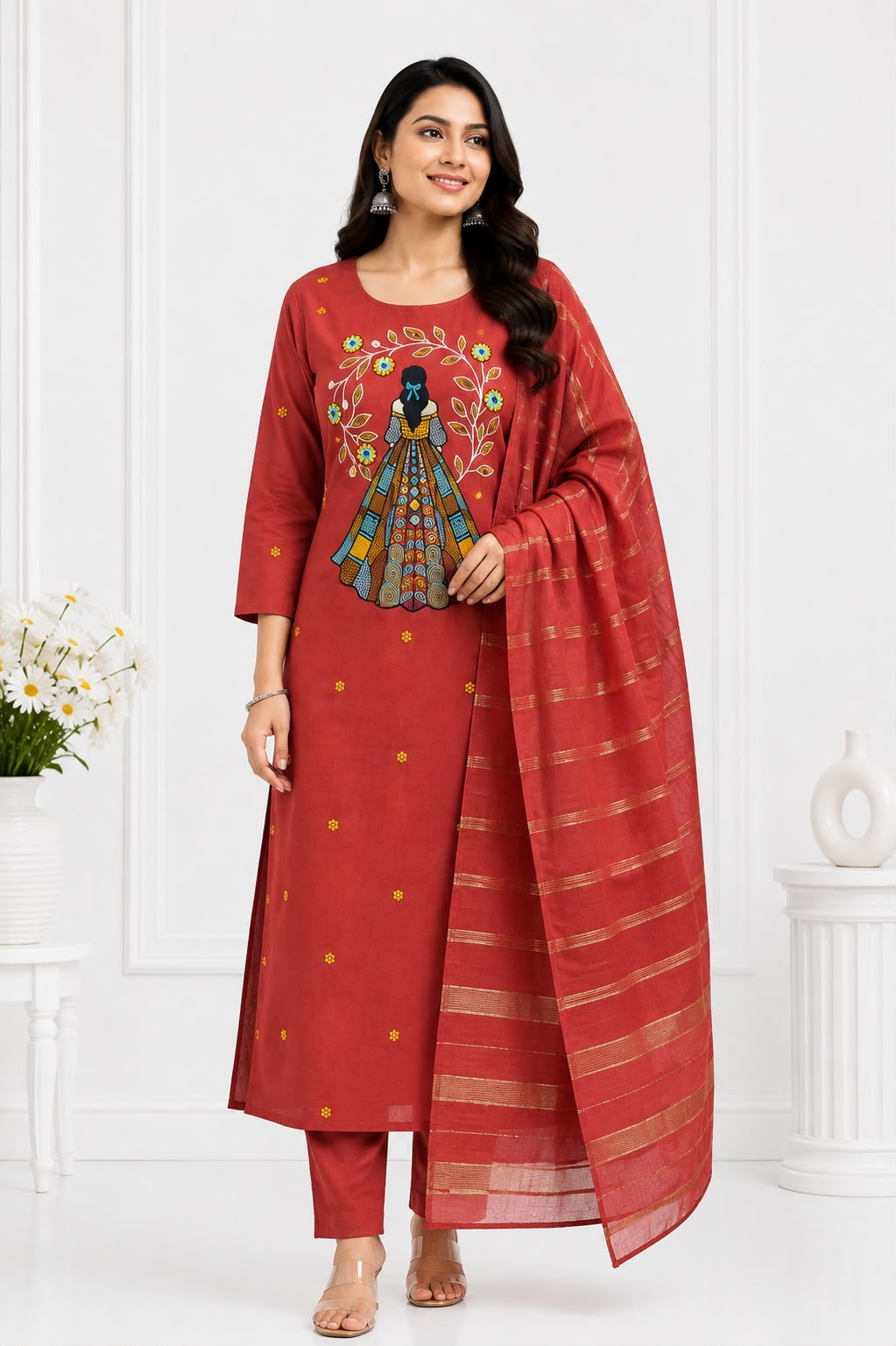 Elegant Embroidered Vatican | 3-Piece Suit Set with Woven Dupatta | Women's Ethnic Wear