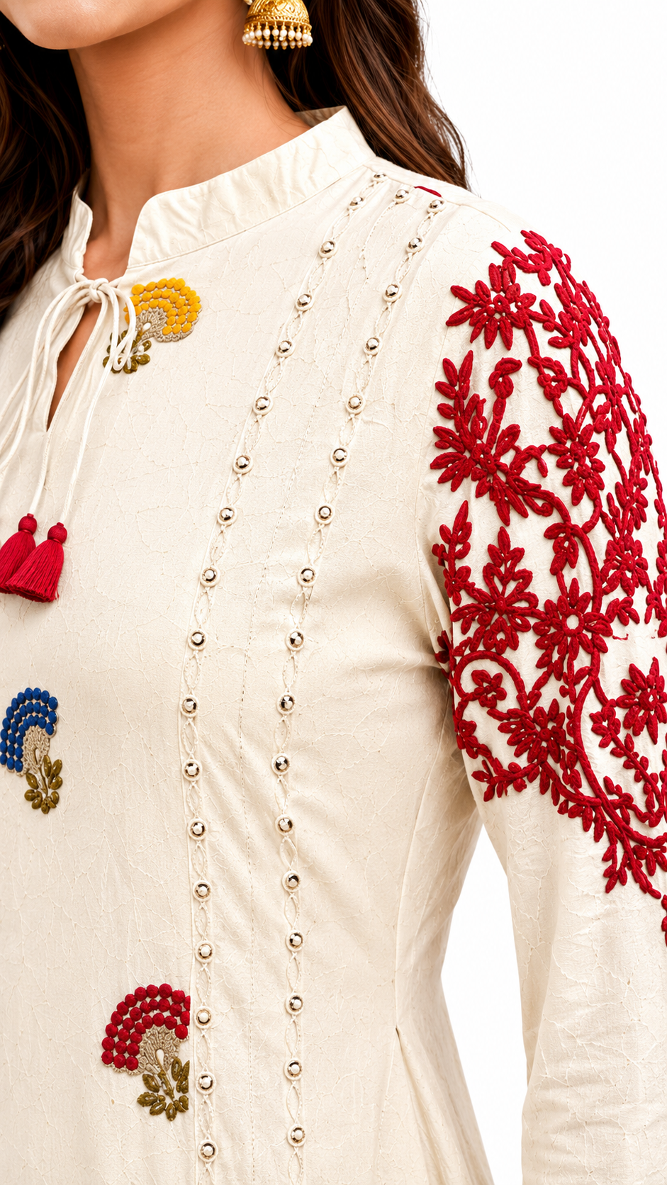 Mul Cotton | White Frolal Embroidery R