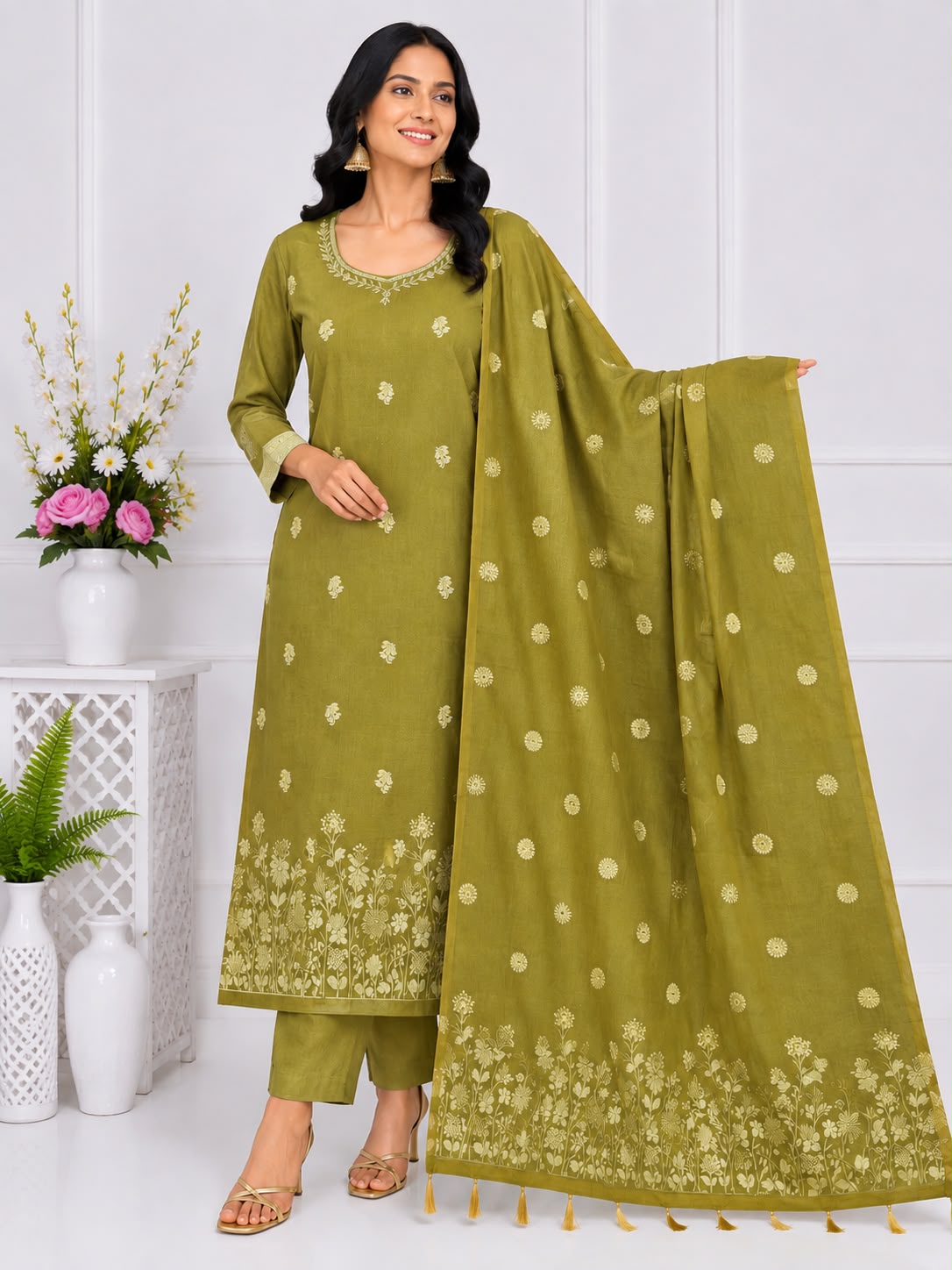 Women's Jamdhani 3-Piece Kurta Set with Dupatta | M-5XL | ₹999 | Free Shipping