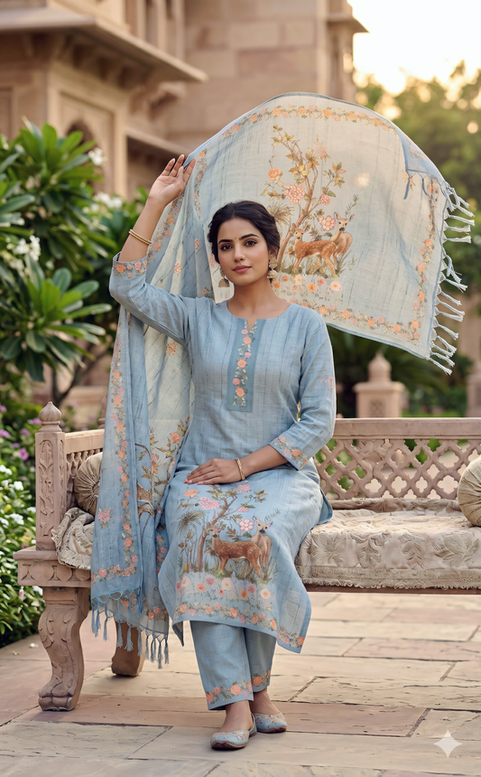 🌸 Printed Linen Cotton 3-Piece Set 🌸