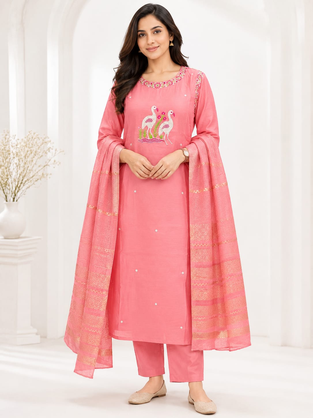 Premium Roman Silk 3-Piece Kurti Set | Best Ladies Wear Vijayawada