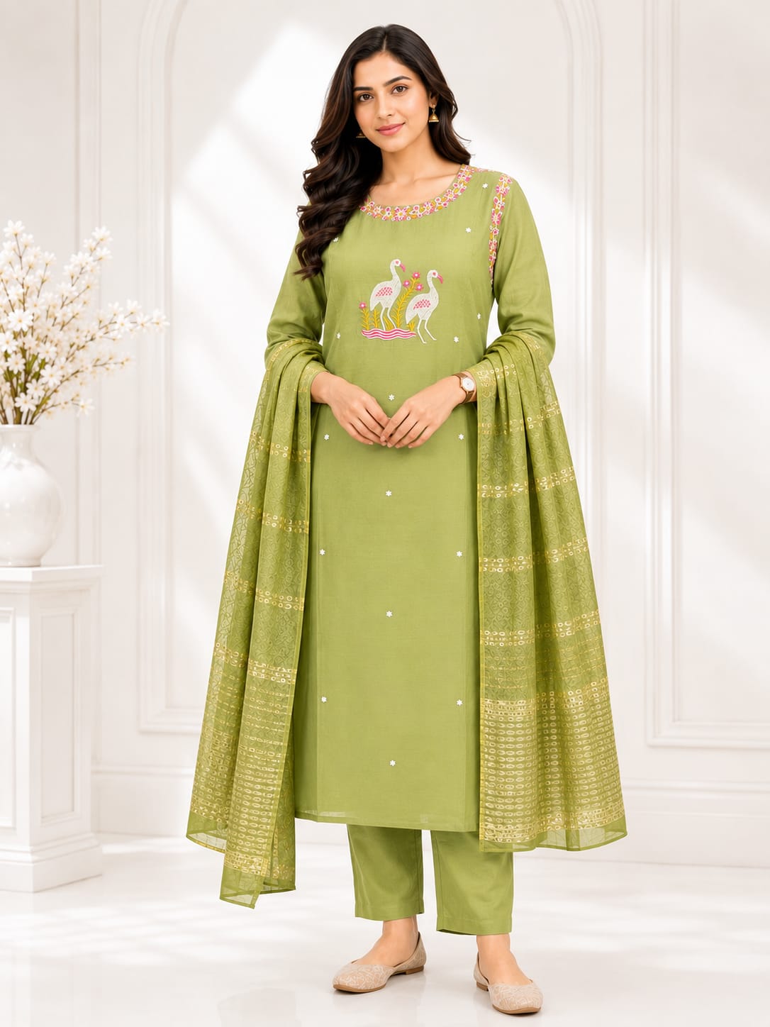 Premium Roman Silk 3-Piece Kurti Set | Best Ladies Wear Vijayawada