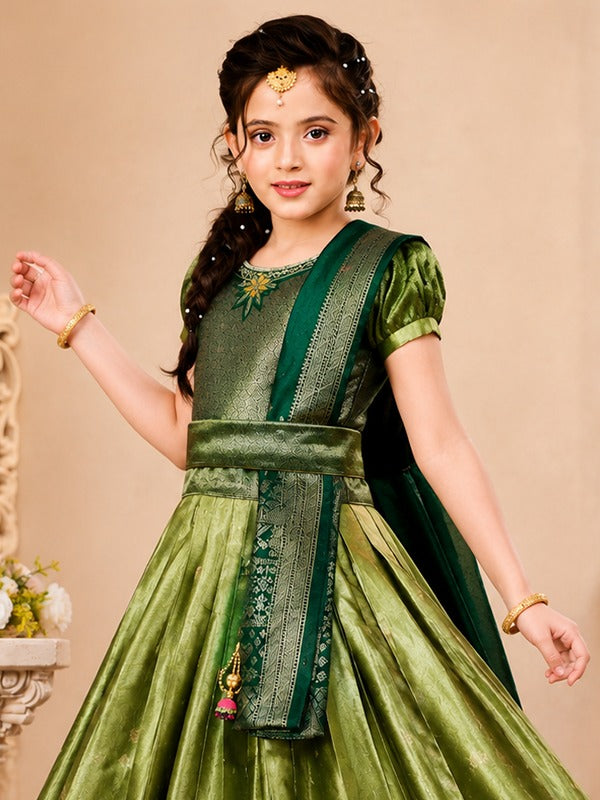 Kids Banaras Crop Top Lehenga Choli - Green | Like N Like