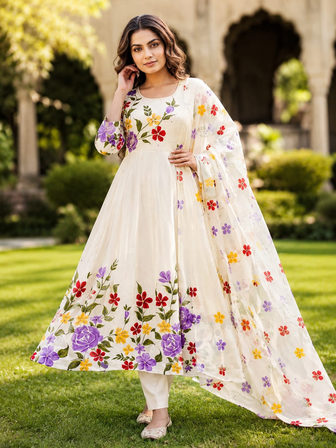 Festive & Wedding Special Premium Mul Cotton Brush Paint 3pcs Set - Designer Anarkali Suit for Women | Like n Like Vijayawada