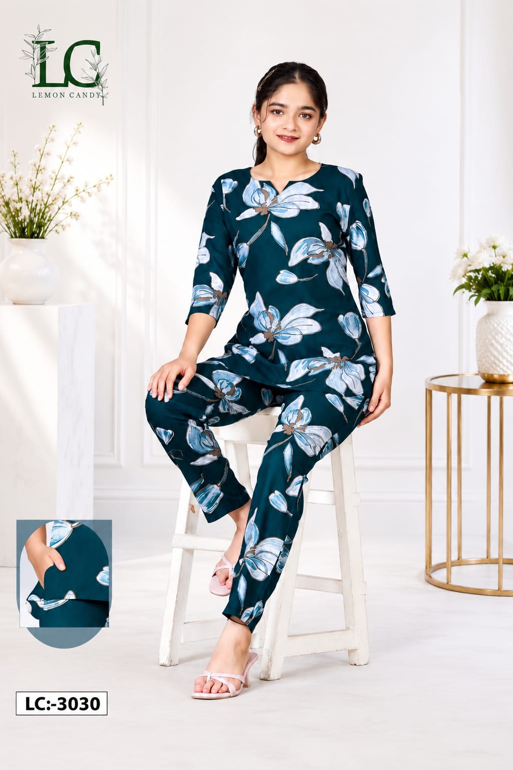 Premium Rayon Co-ord Sets For Girls | Trendy Kids Floral Top & Pant Set - Like n Like Vijayawada
