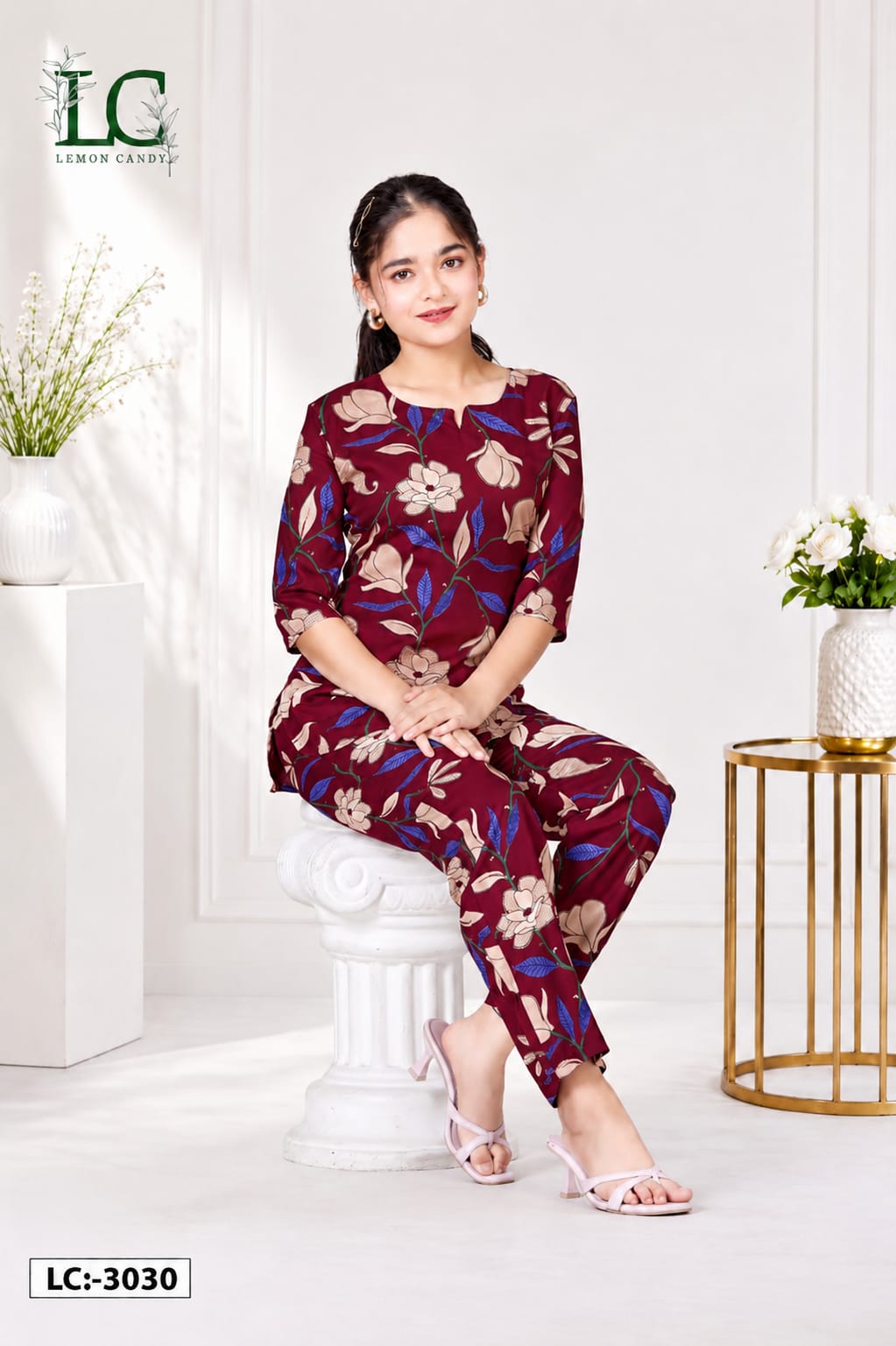 Premium Rayon Co-ord Sets For Girls | Trendy Kids Floral Top & Pant Set - Like n Like Vijayawada