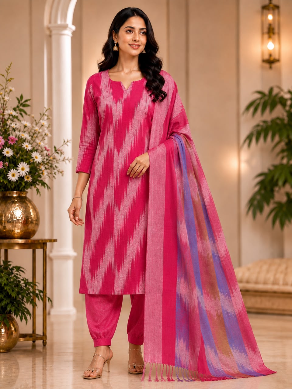 Premium Mangalagiri Cotton 3 Piece Suit Set for Women | Free Shipping