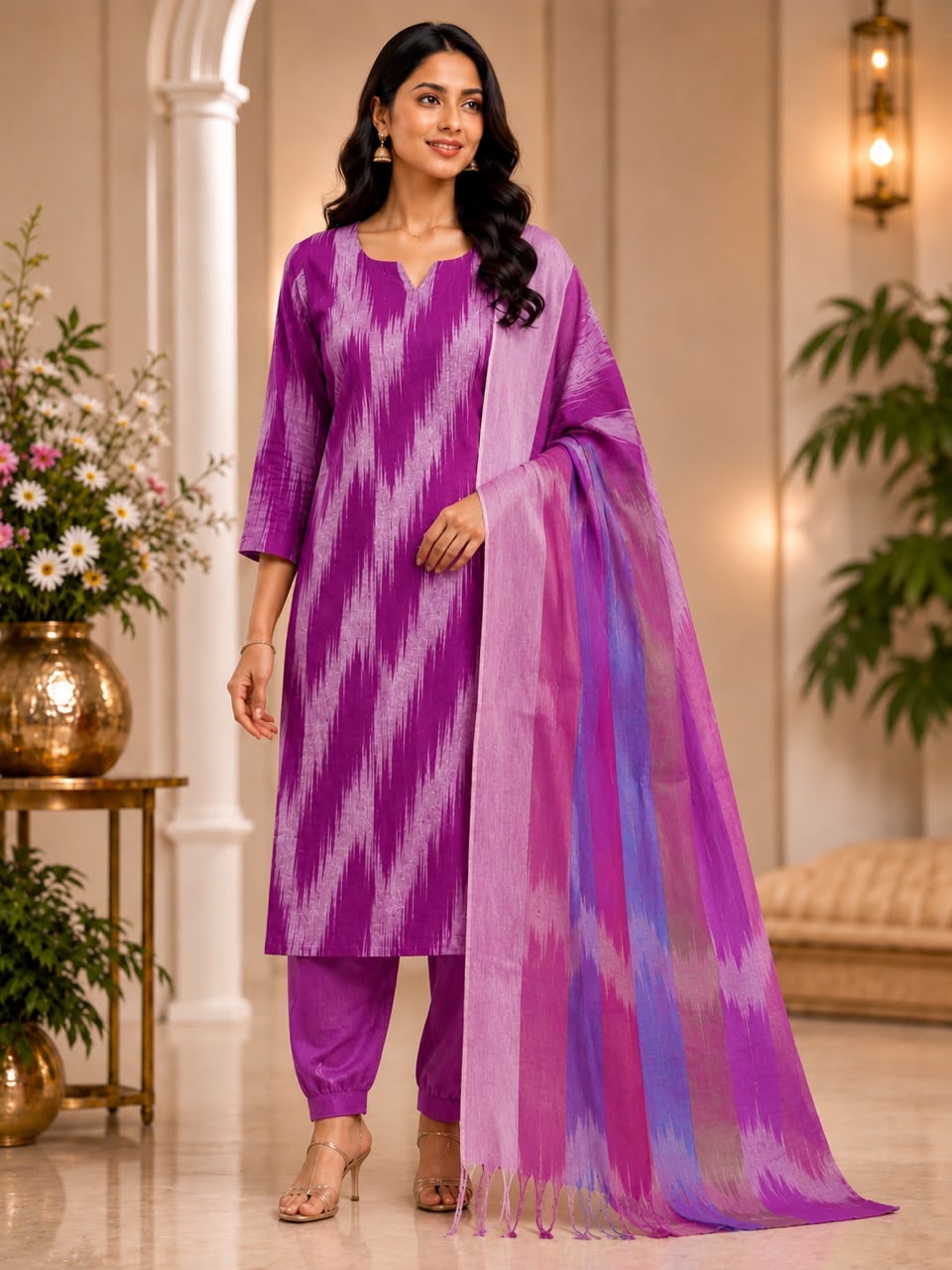 Premium Mangalagiri Cotton 3 Piece Suit Set for Women | Free Shipping