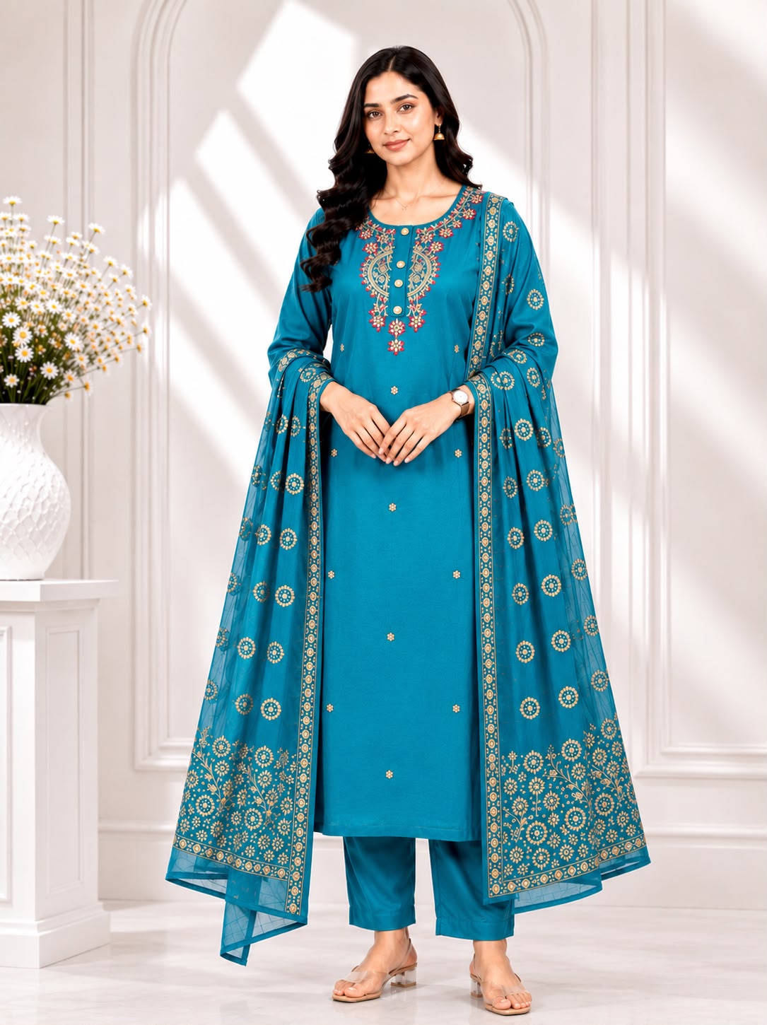 Premium Roman Silk Party Wear 3-Piece Suit Set (Free Shipping)