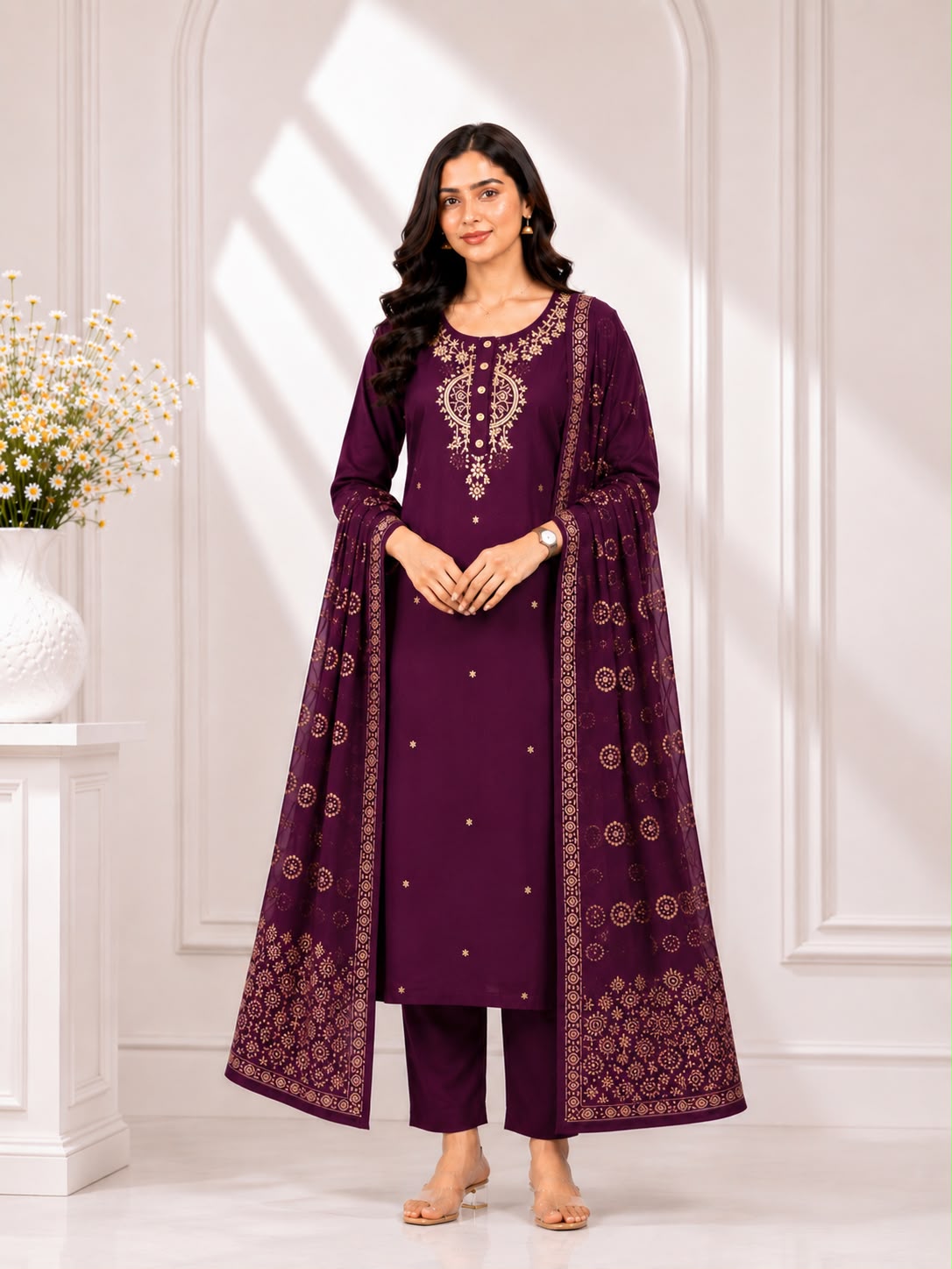 Premium Roman Silk Party Wear 3-Piece Suit Set (Free Shipping)