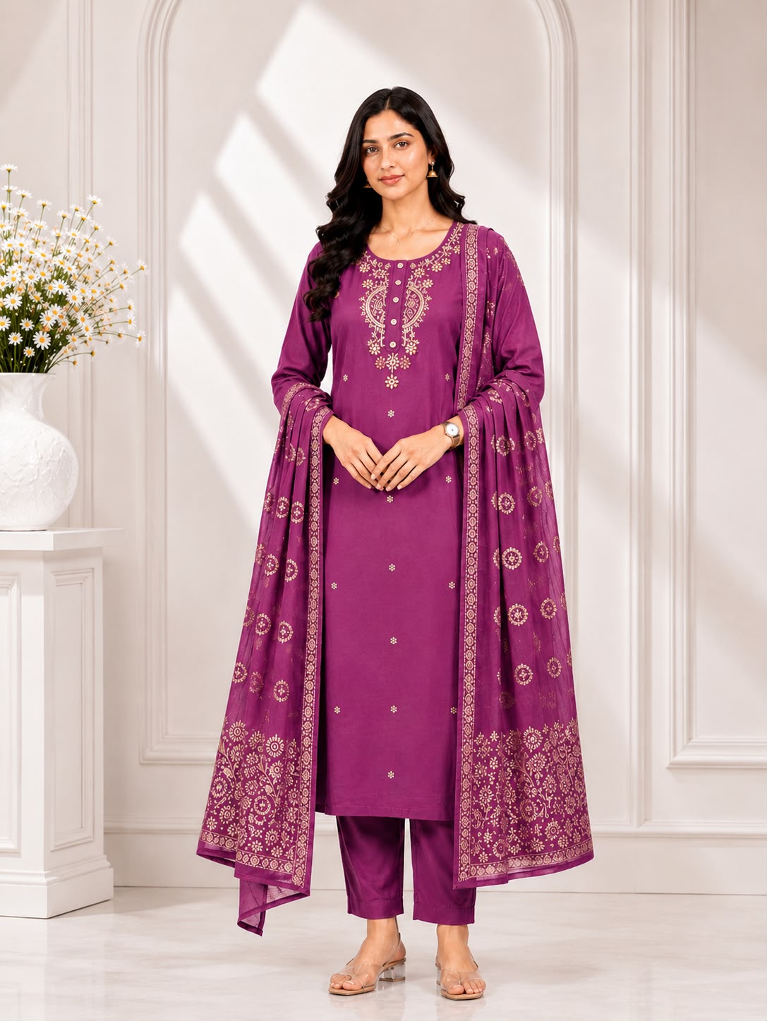 Premium Roman Silk Party Wear 3-Piece Suit Set (Free Shipping)