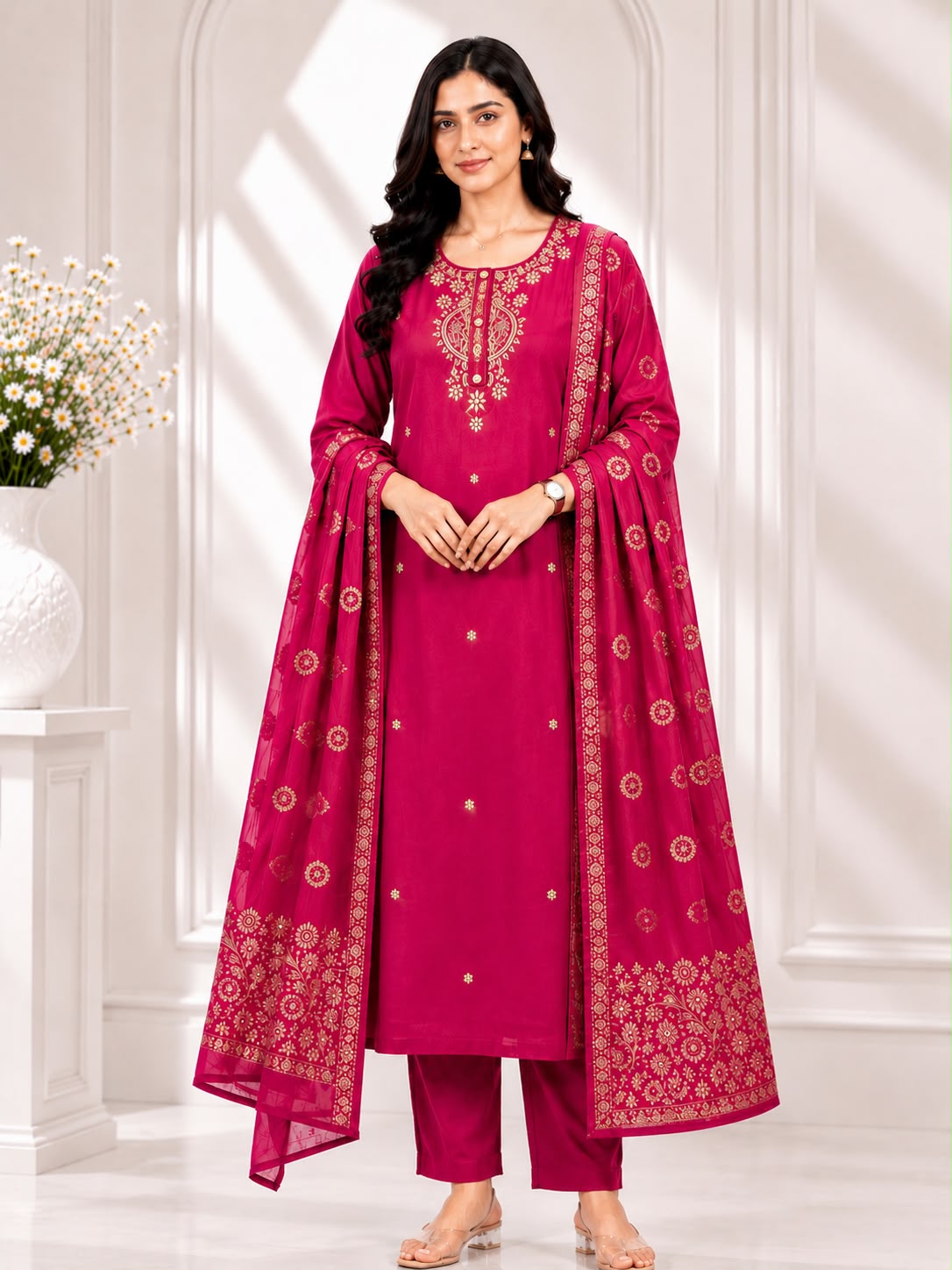 Premium Roman Silk Party Wear 3-Piece Suit Set (Free Shipping)