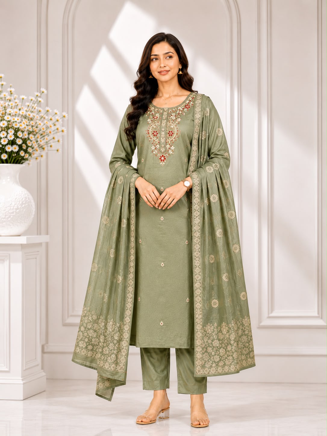 Premium Roman Silk Party Wear 3-Piece Suit Set (Free Shipping)