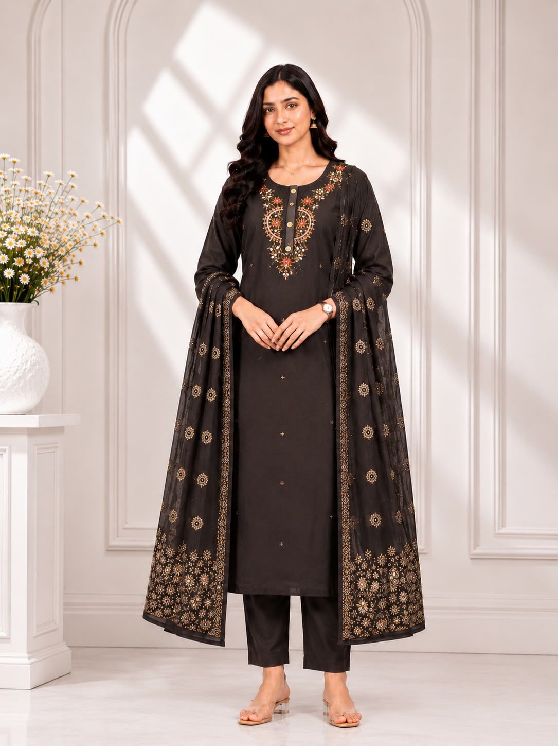 Premium Roman Silk Party Wear 3-Piece Suit Set (Free Shipping)