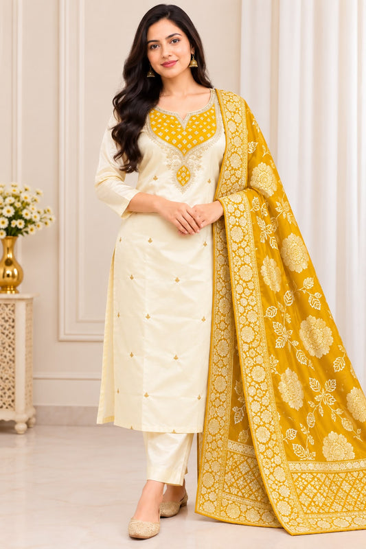 👑kajal- PREMIUM GLASS TISSUE SHIMMERING 3-PIECE SUIT 👑