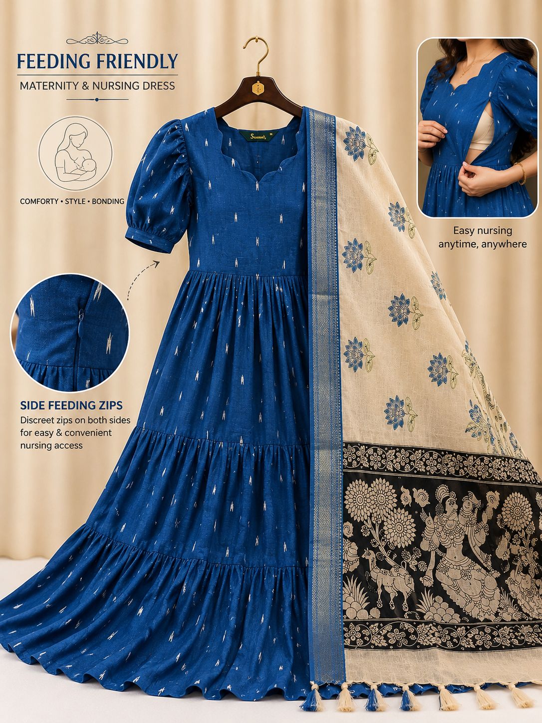 Raw silk FEEDING FROCK- 2 piece set