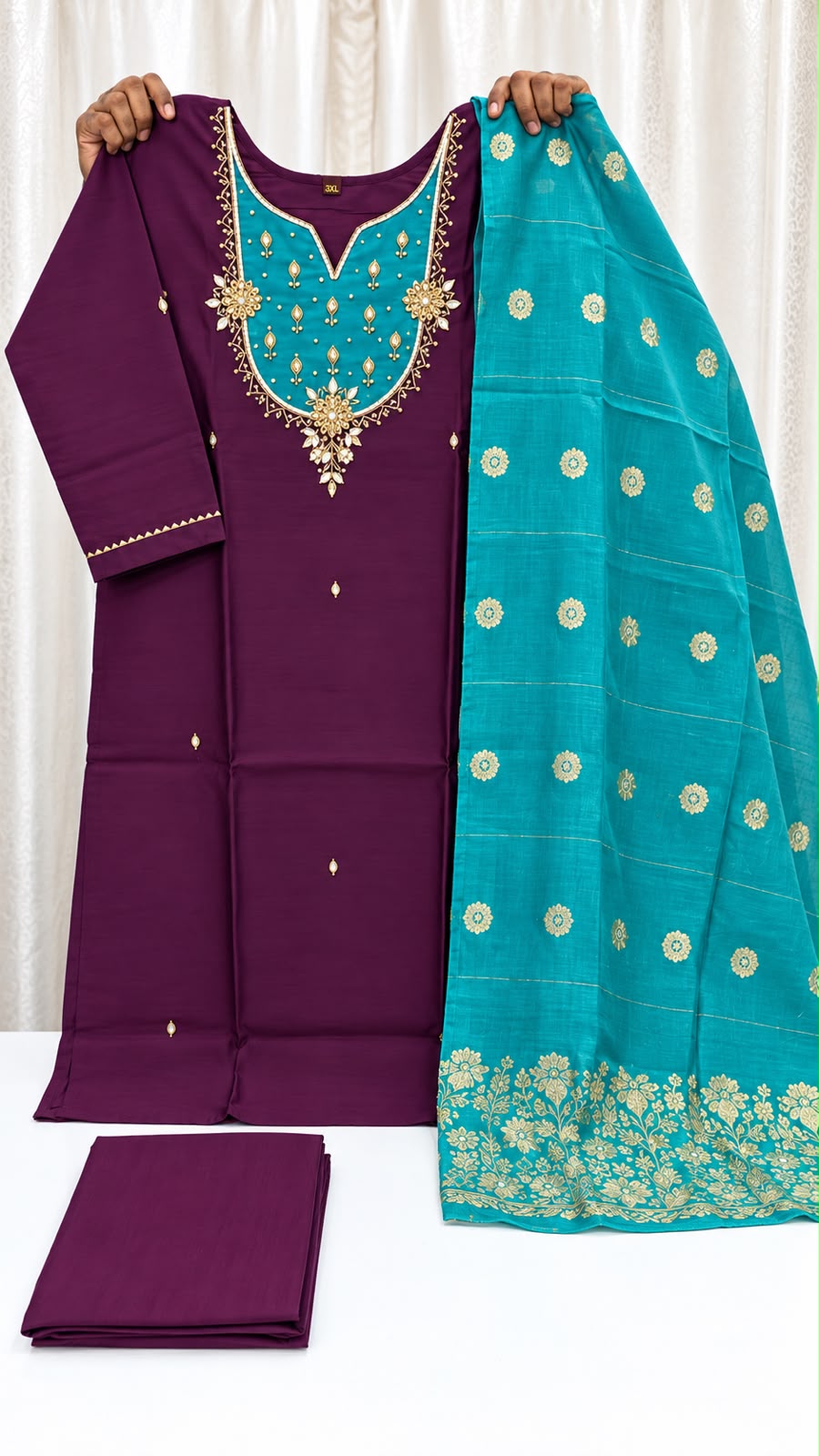 Roman Silk- kardana work  3piece set