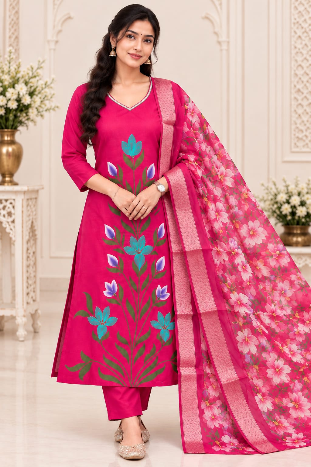 Brush Paint Roman Silk 3-Piece Suit Set for Women