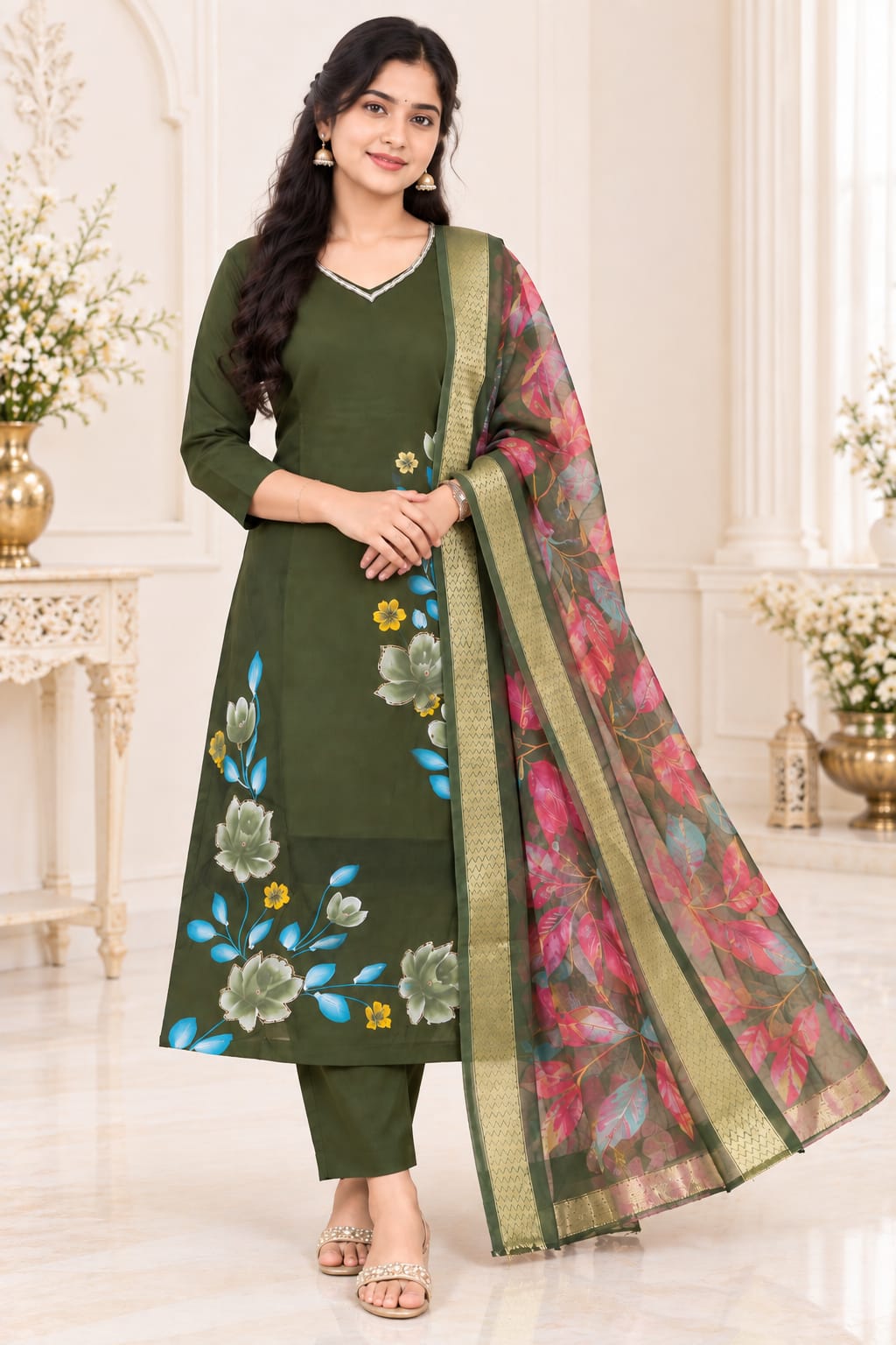 Brush Paint Roman Silk 3-Piece Suit Set for Women
