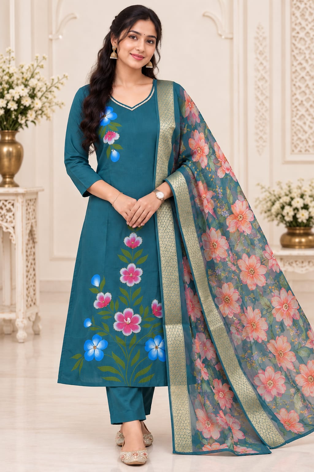 Brush Paint Roman Silk 3-Piece Suit Set for Women