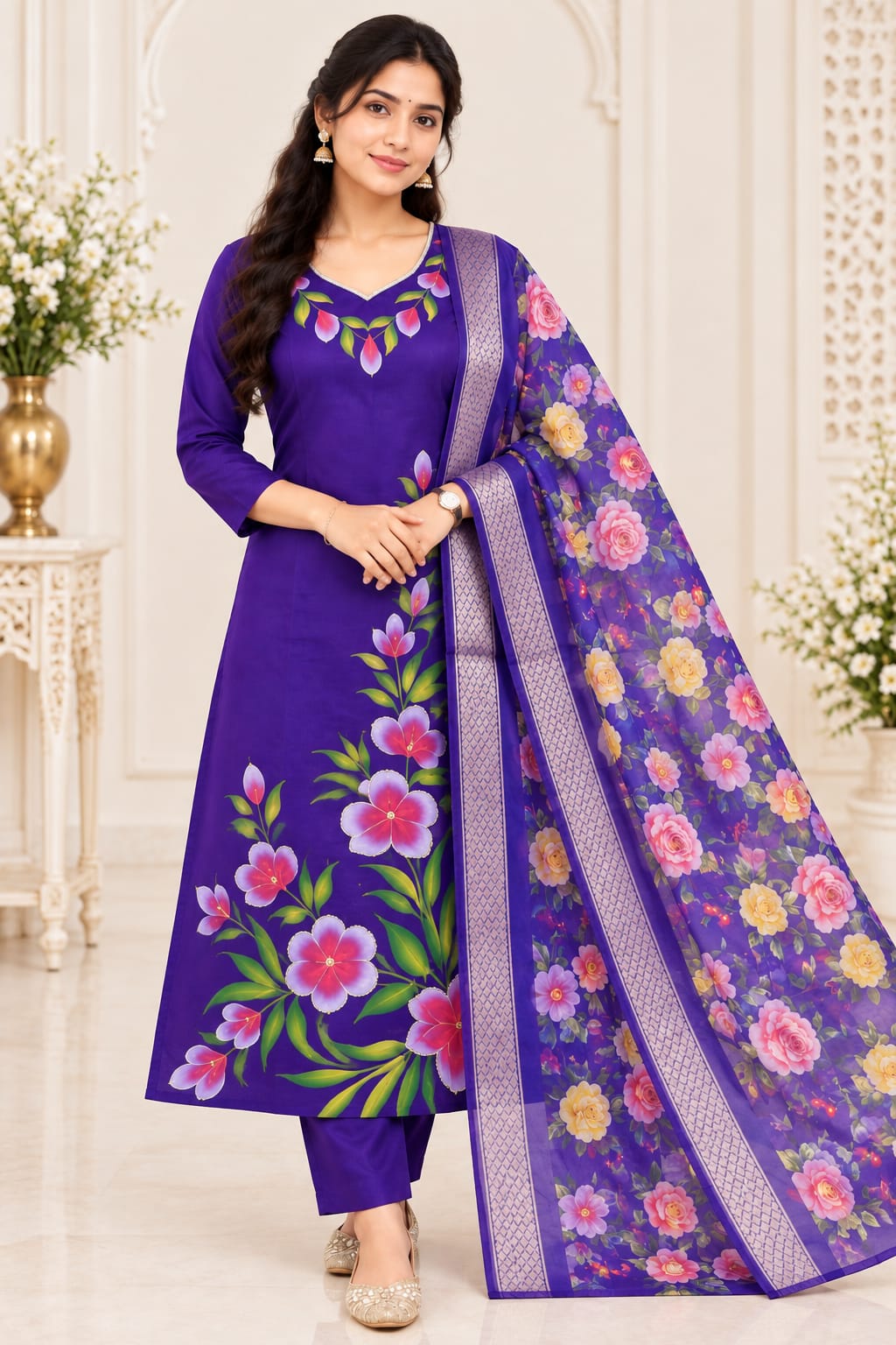 Brush Paint Roman Silk 3-Piece Suit Set for Women