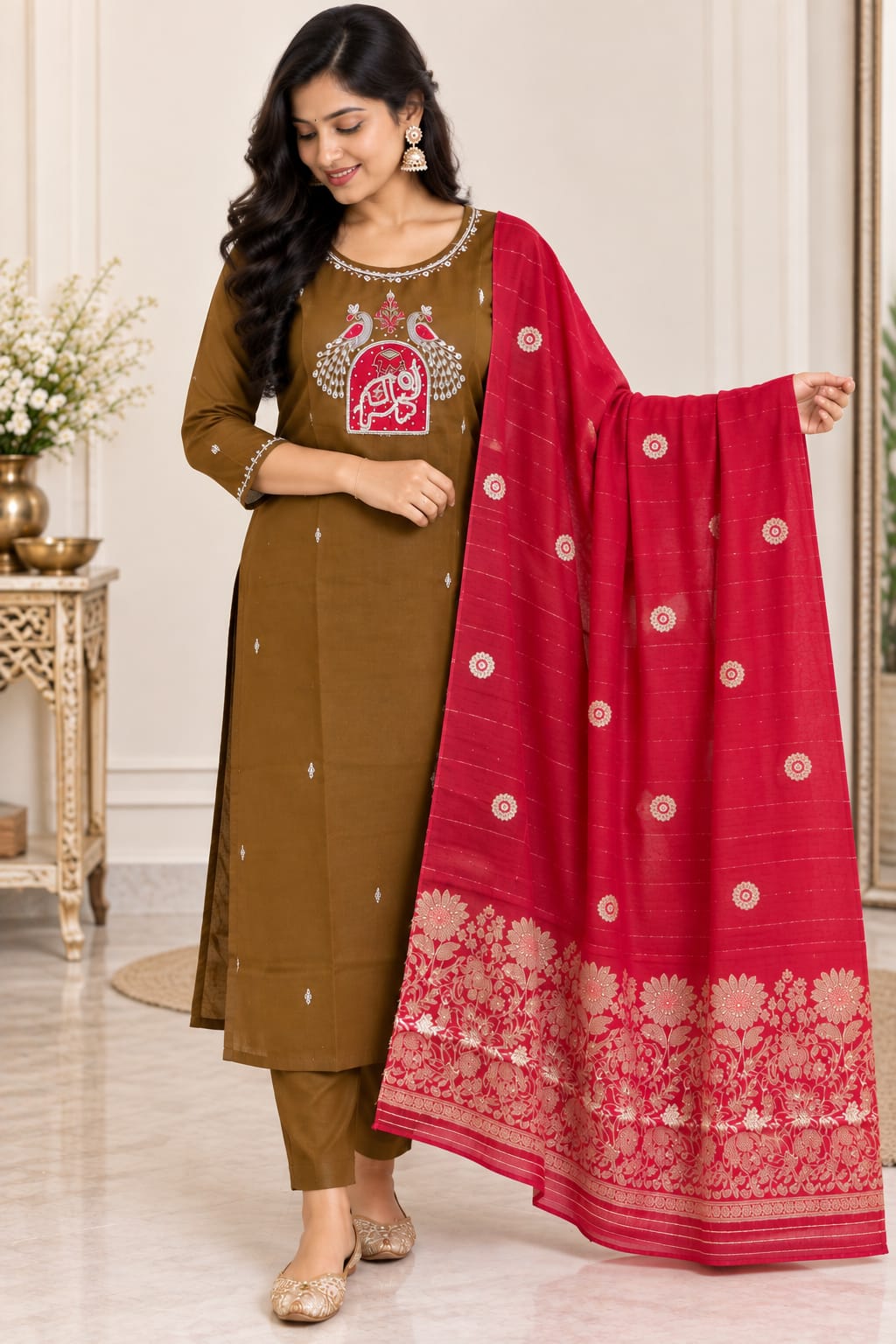 Roman silk - peacock design- 3piece set