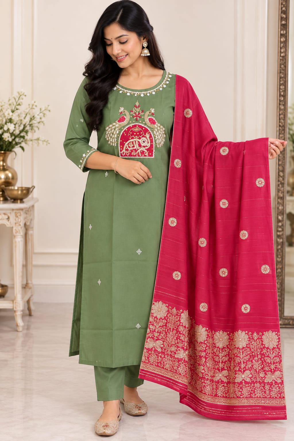 Roman silk - peacock design- 3piece set