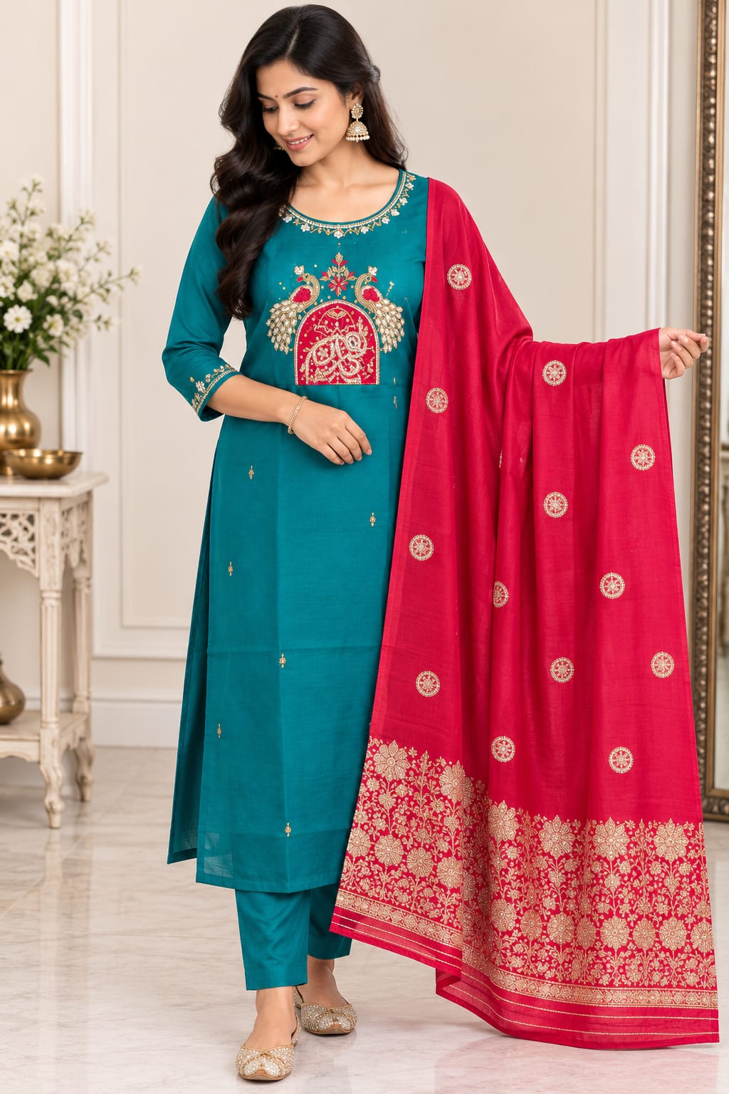 Roman silk - peacock design- 3piece set