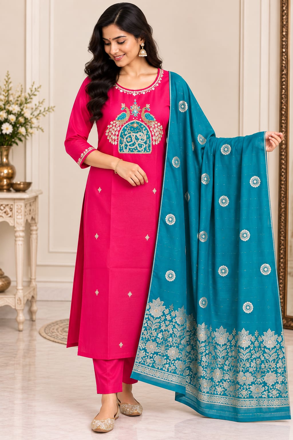 Roman silk - peacock design- 3piece set