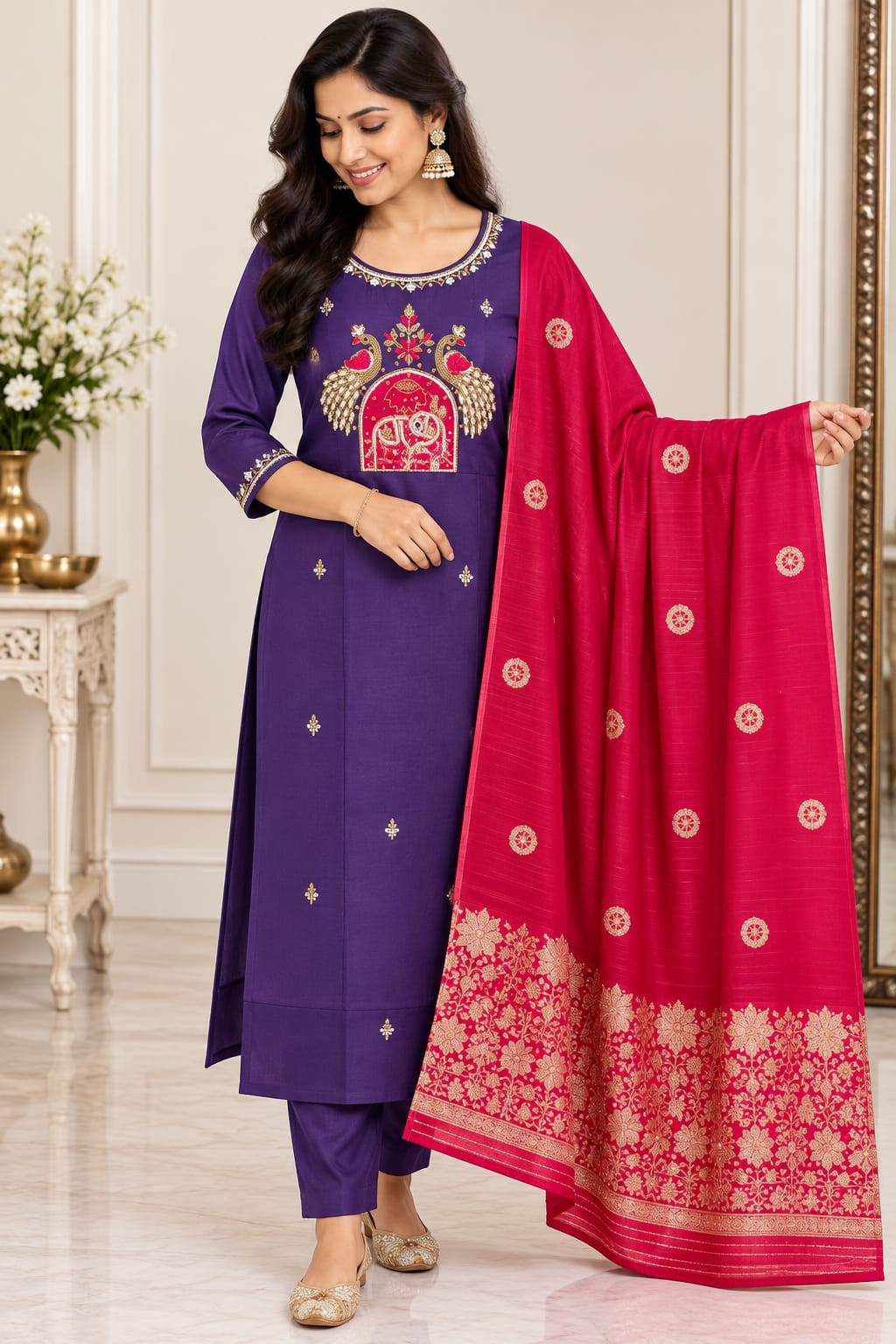 Roman silk - peacock design- 3piece set