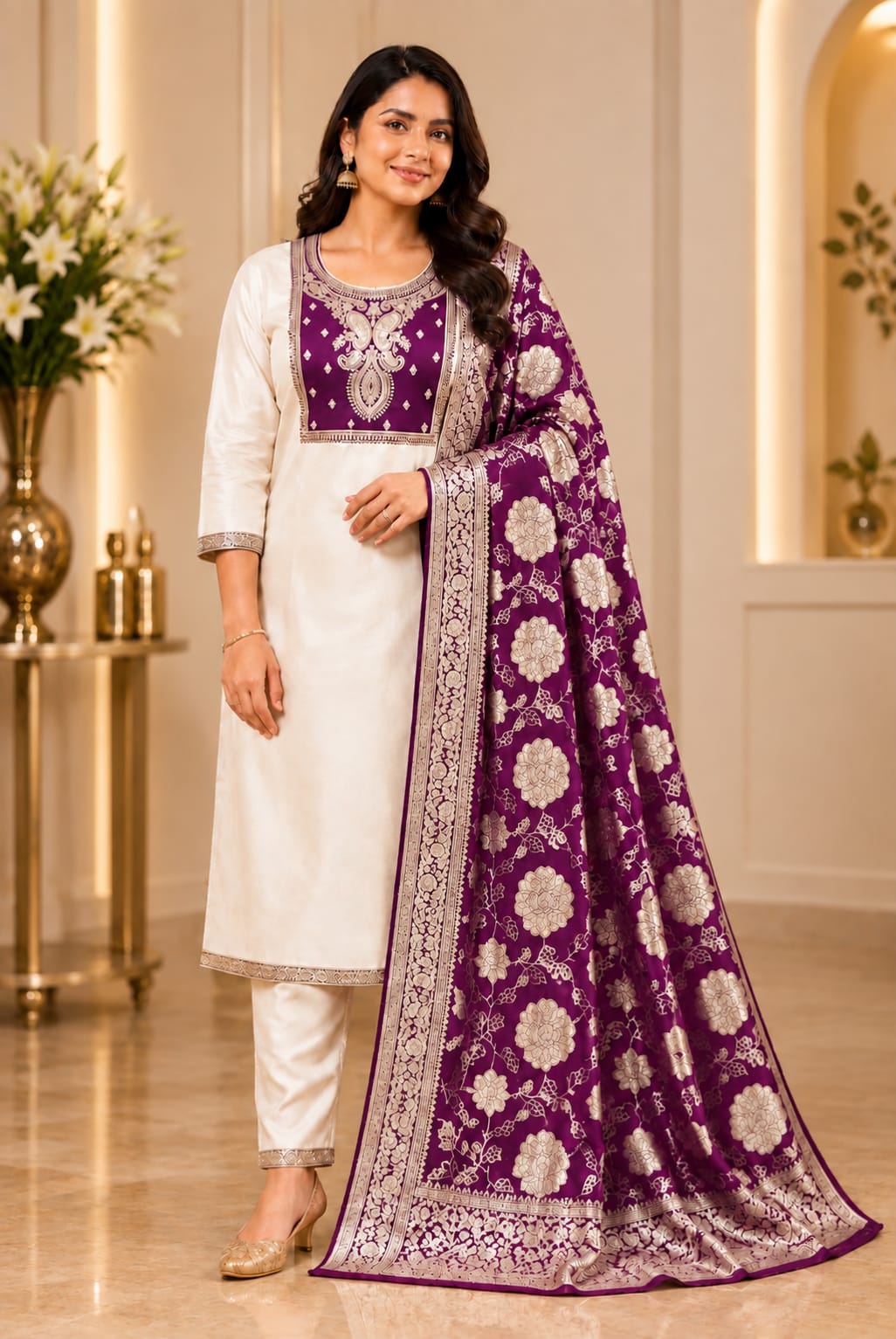 Premium  Glass Tissue Shimmering 3-Piece Suit Set with Designer- Dupatta