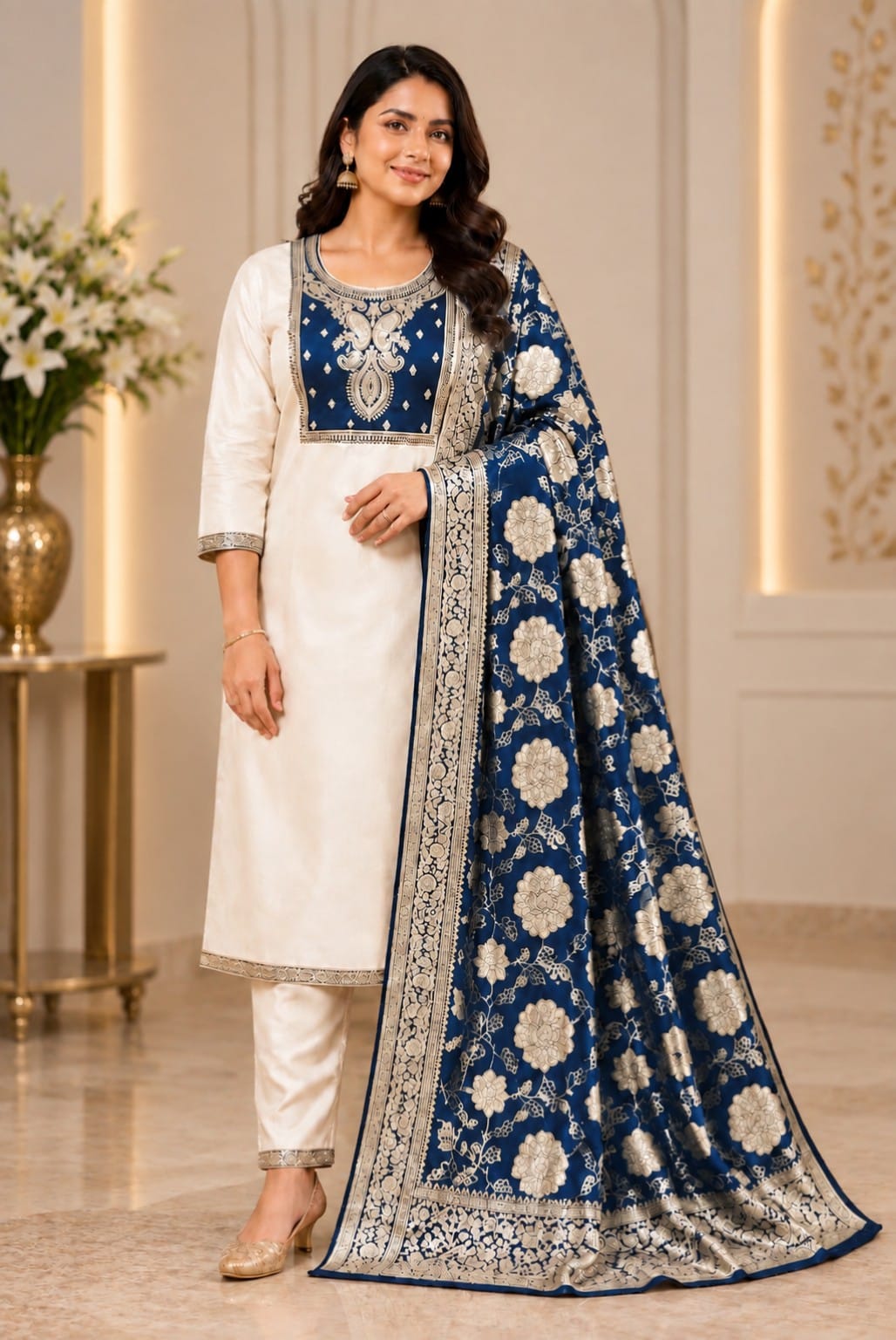 Premium  Glass Tissue Shimmering 3-Piece Suit Set with Designer- Dupatta
