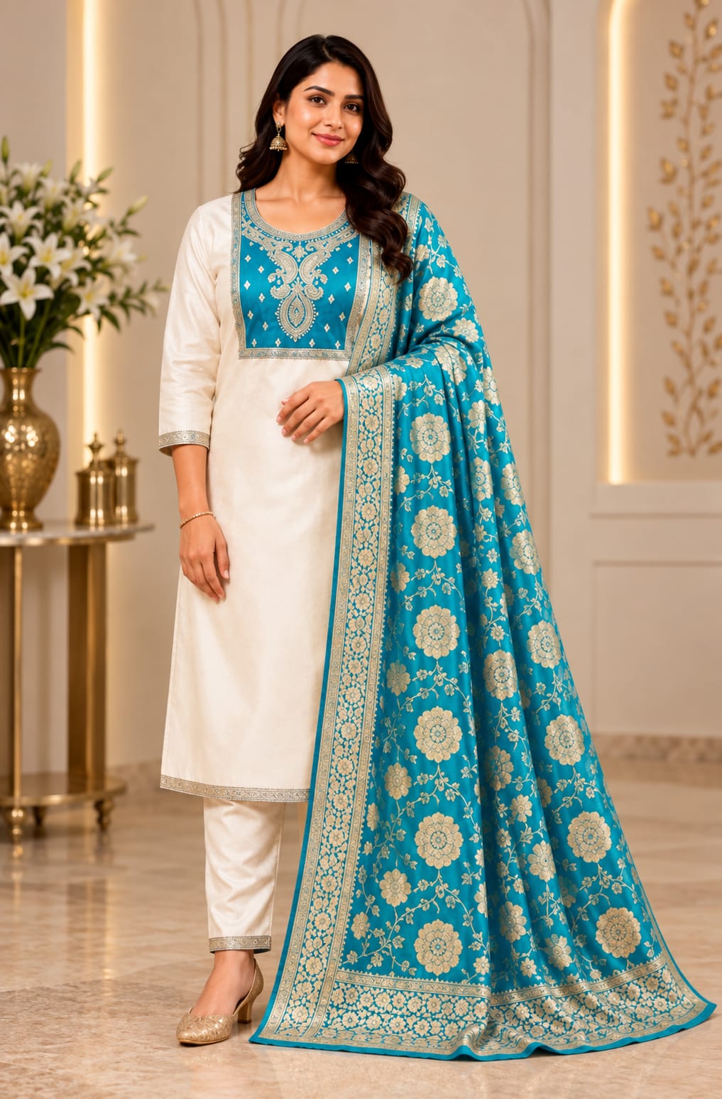 Premium  Glass Tissue Shimmering 3-Piece Suit Set with Designer- Dupatta