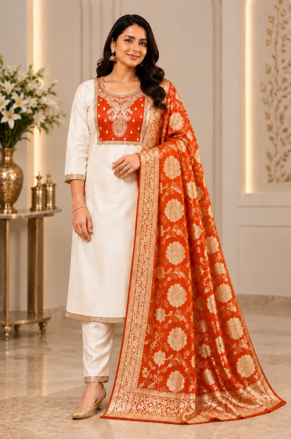 Premium  Glass Tissue Shimmering 3-Piece Suit Set with Designer- Dupatta