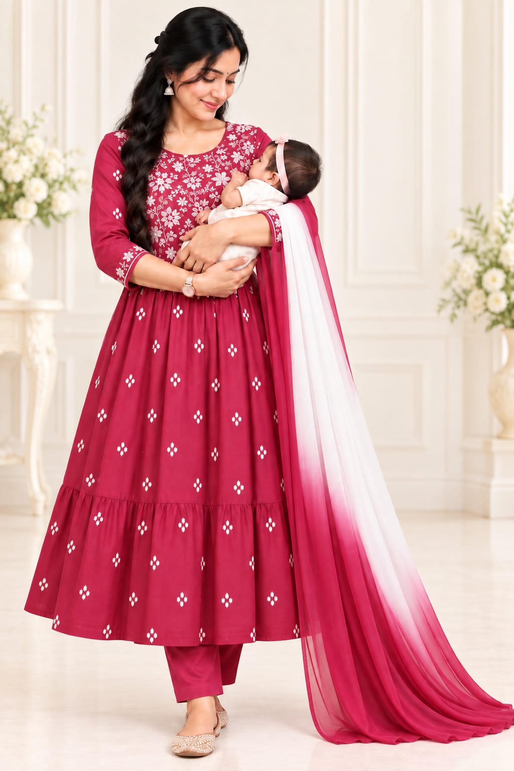 Premium floral cotton feeding dress 3piece set