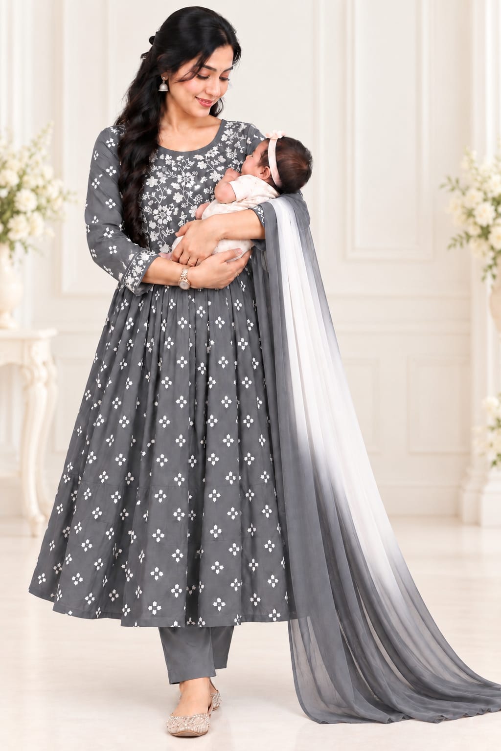 Premium floral cotton feeding dress 3piece set